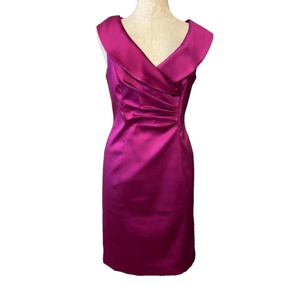 Kay Unger Dress Raspberry Pink 6 Silk Lined Portrait Collar Wedding Party Cruise - Picture 2 of 7